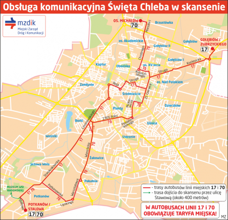 Dojazd autobusami miejskimi linii 17 i 70 na Święto Chleba w dniu 3.09.2017